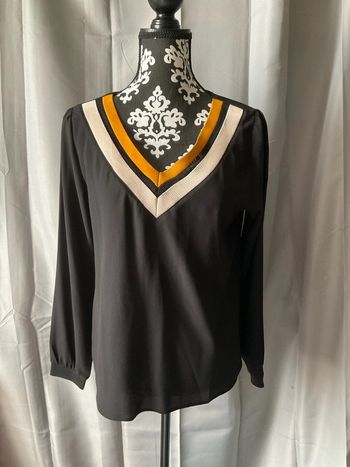 Blouse noire col en V jaune blanc T40 neuve (n°35)