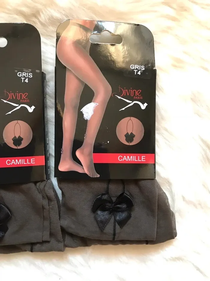 Lot de 2 collants fantaisie gris Divine taille 4 neuf avec emballage - photo numéro 3