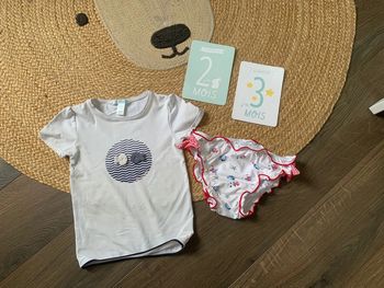 Ensemble t-shirt UV MC culotte maillot bain blanc Obaibi 23 mois 2 ans