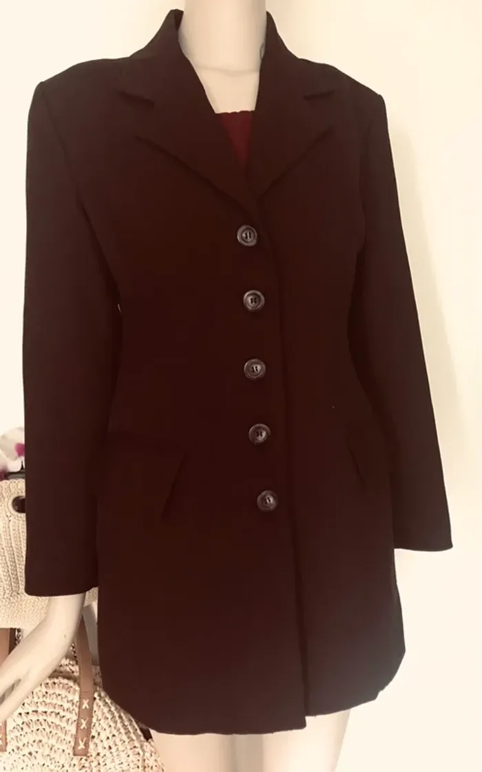 Veste longue cintrée chocolat - photo numéro 2