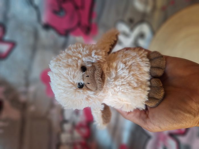 Peluche doudou petit canard duveteux mon poussin beige et marron - photo numéro 6