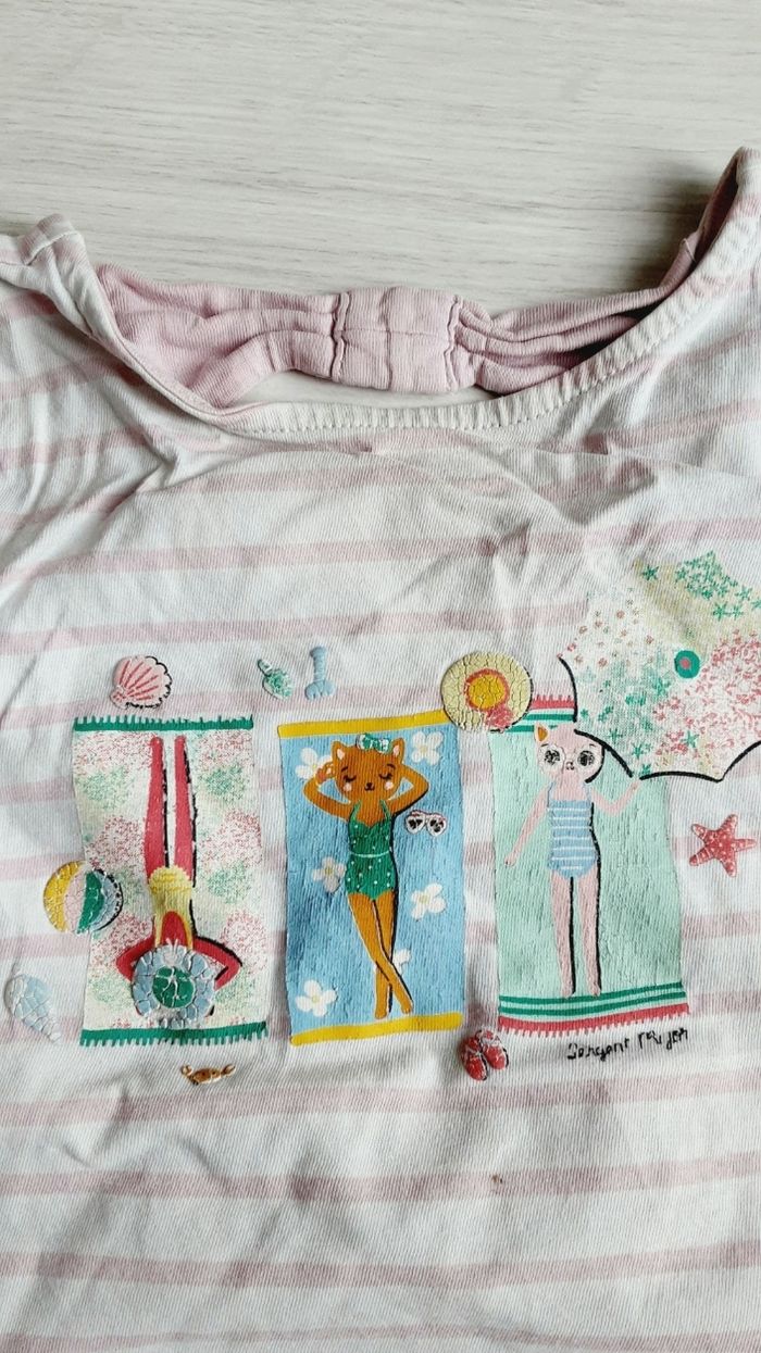 Vêtement fille tee-shirt manches courtes rayé rose et blanc Sergent Major 4 ans - photo numéro 2