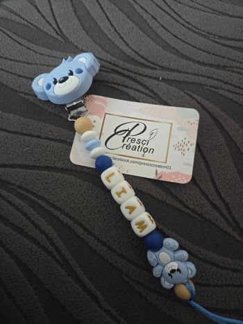 Attache tétine silicone ourson bleu