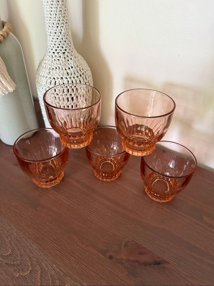 5 verres à eau art déco en verre rose  - Vintage - photo numéro 6