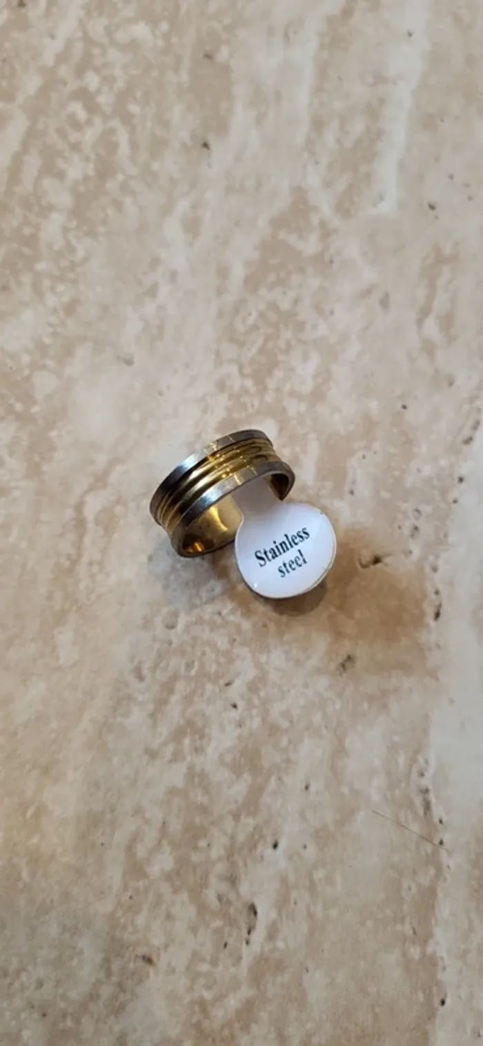 Bague acier inoxydable doré et argenté – Taille 17 - Neuf - photo numéro 4
