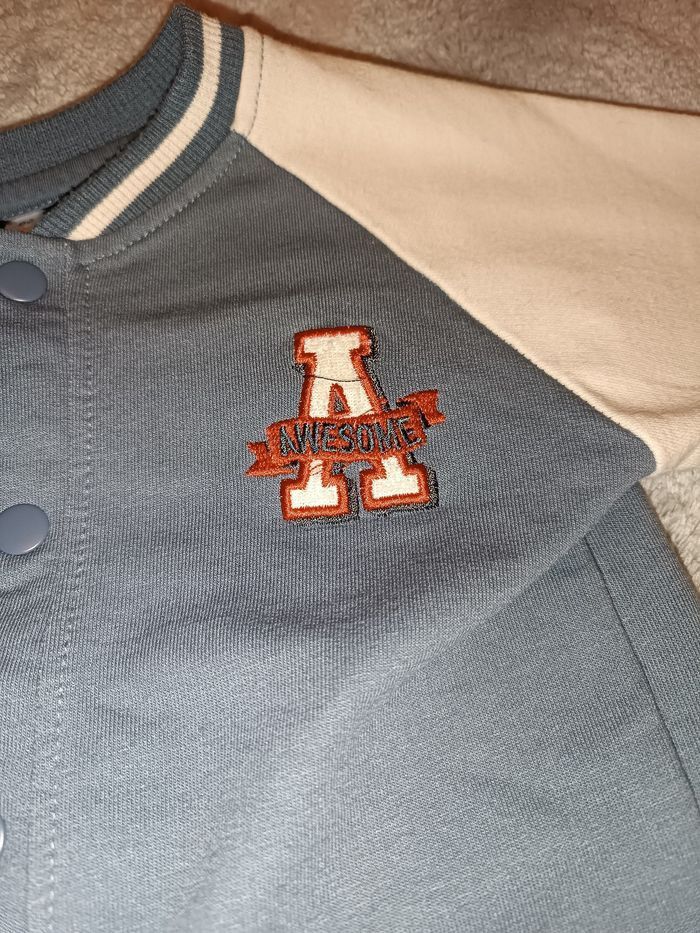 Gilet style Teddy 18 mois – bleu & écru - photo numéro 5