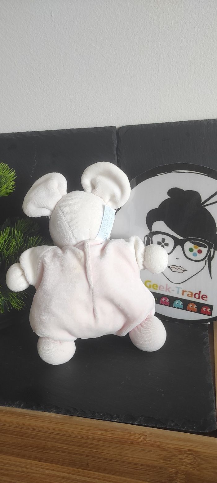 Doudou semi plat souris blanche rose tartine et chocolat ancien rayé Peluche - photo numéro 2