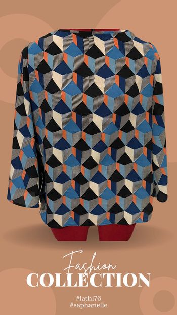 Blouse bleue à imprimé géométrique à nouer dans le dos