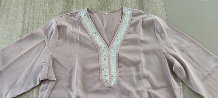 💜 Blouse ample Mauve Poudré - Encolure V Paillettes Argentées - T.XXL - photo numéro 6