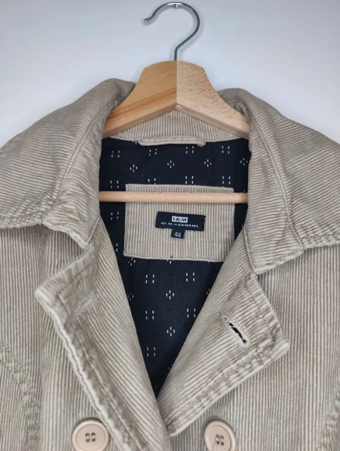 Manteau caban velours côtelé beige - photo numéro 2