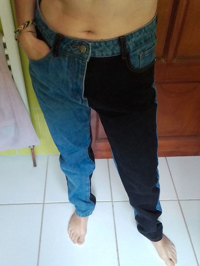 Jeans femme droit noir et bleu Shein