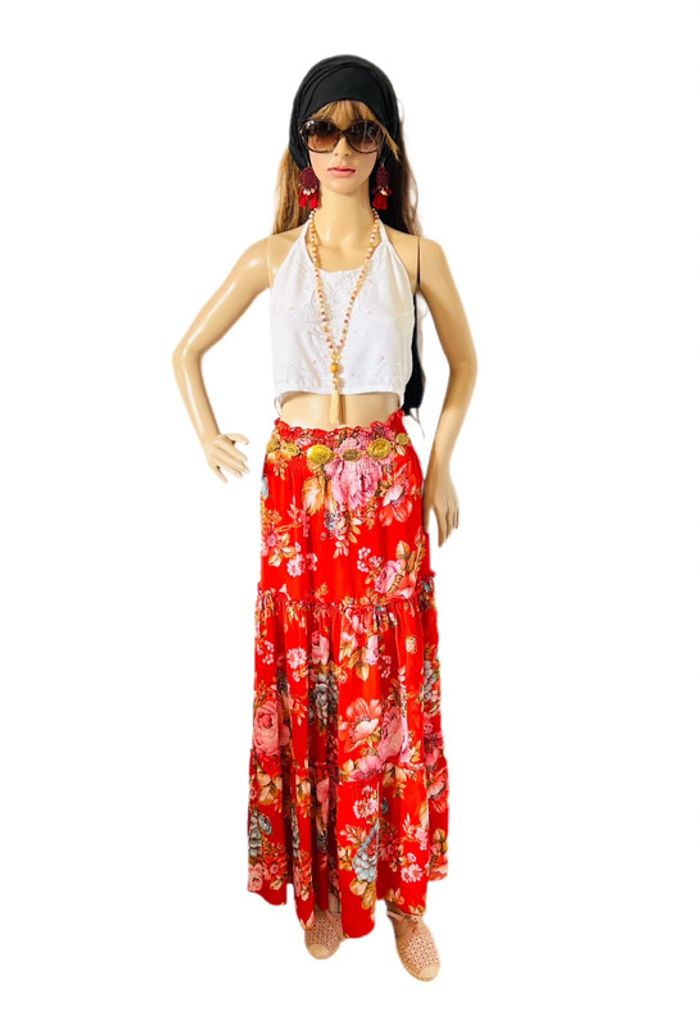 🌺 Longue jupe bohème fleurie hippie ROXY vintage 90s 00s gypsy long floral skirt🌺 - photo numéro 5
