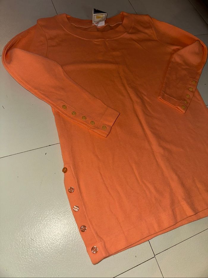 🧡 Pull long femme corail taille unique neuf avec étiquette Toujours Paris 🧡 - photo numéro 4