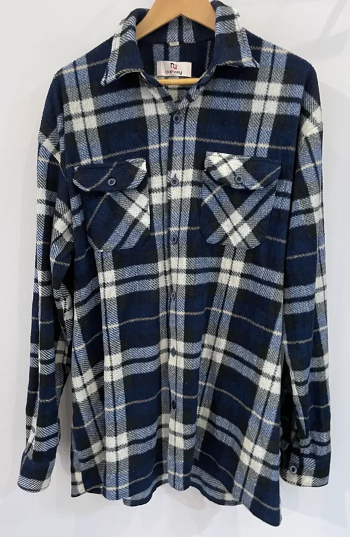 Lumberjack Flannel Plaid Polaire shirt chemise blue white black Mens XXL