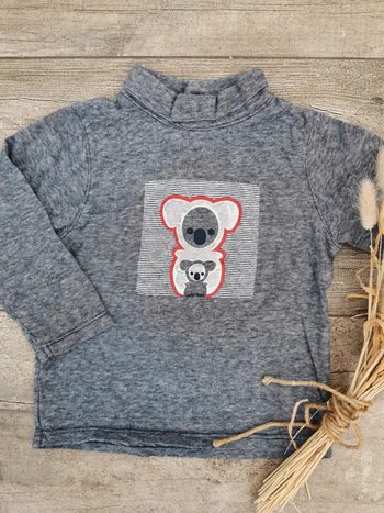 🌹Sous pull Obaibi 18mois gris blanc rouge manches longues