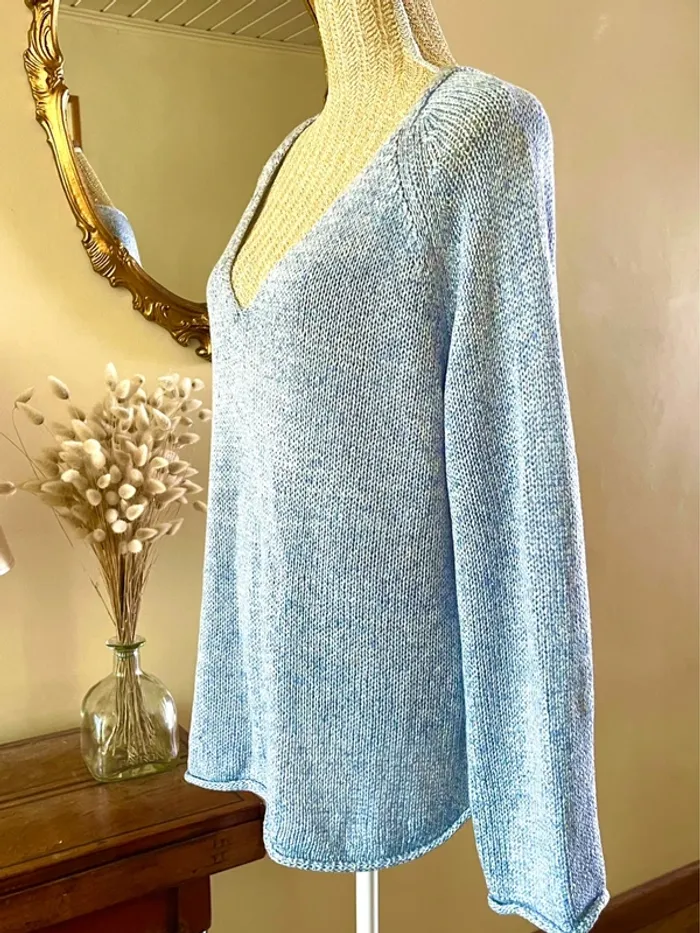 sublime pull maille bleu clair col v manches longues coupe relax basic taille L neuf H&M - photo numéro 9