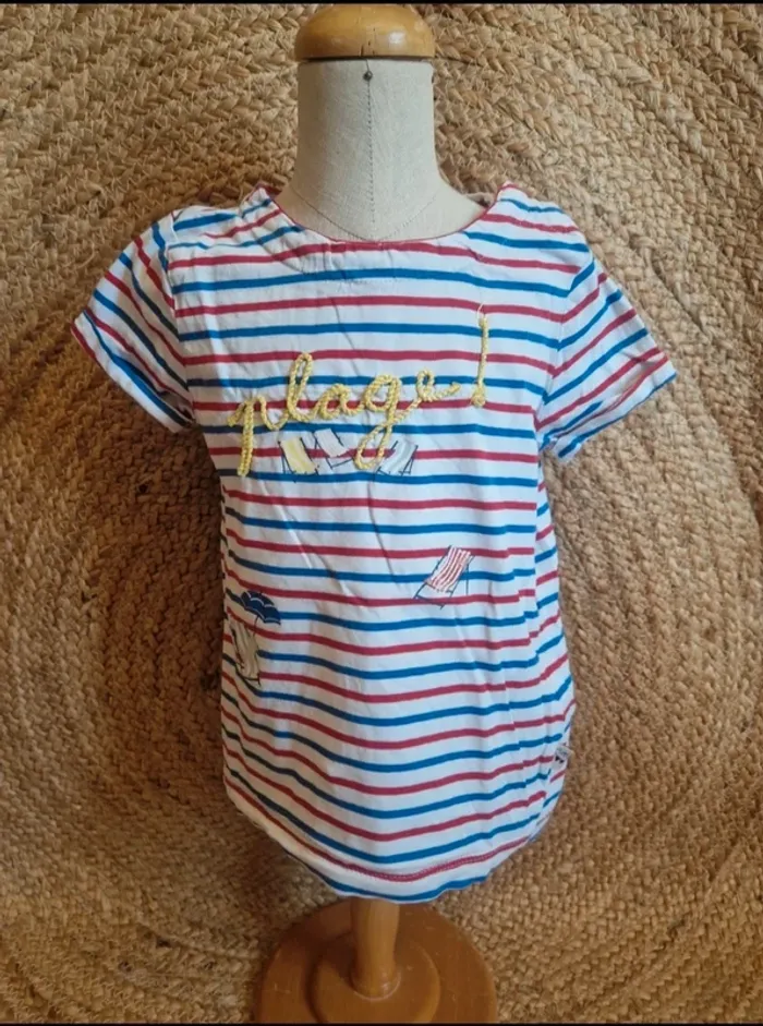 Jolie tee-shirt blanc à rayure plage fille sergent major 6 ans