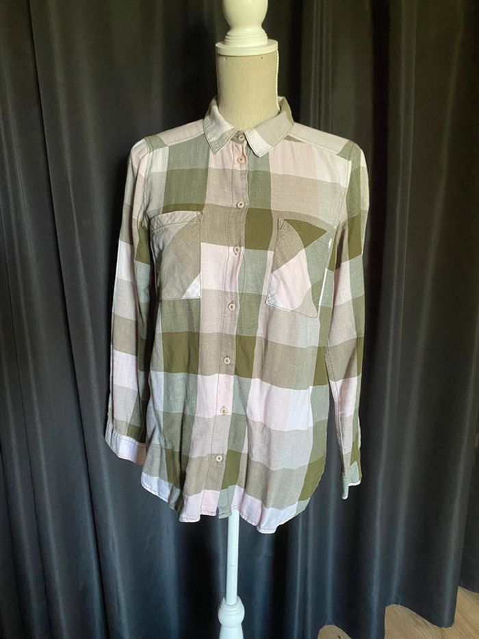 Chemise à carreaux kaki et rose