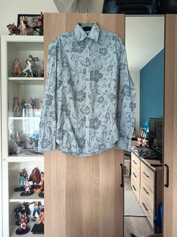 Chemise bleu clair fleuri Hawaï Izac - Taille S