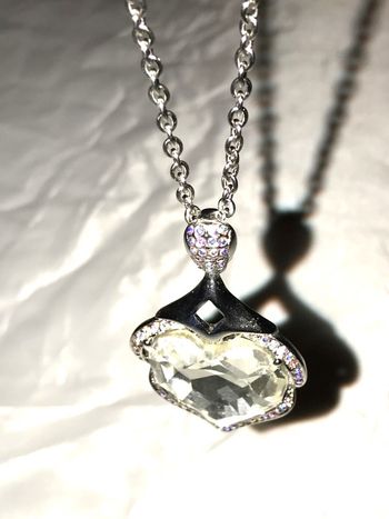 Collier Pendentif Etincelant Amour Cœur Grosse Pierre Blanche Strass Bijou Argenté Fantaisie Femmes