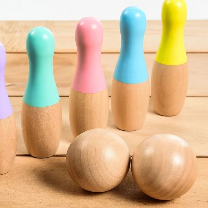 Jeu De Quilles En Bois BTSEURY - 10 Quilles + 3 Balles + Sac De Transport - Bowling D'Extérieur Pour Enfants Et Adultes