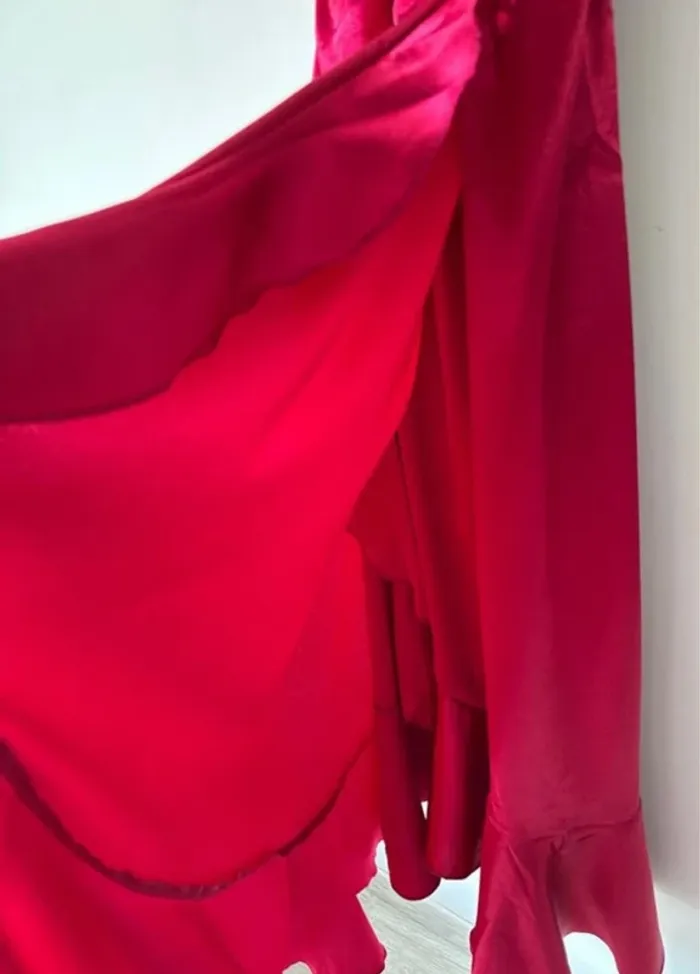 👗 🌻Little Mistress - Taille L- Robe - bordeaux portefeuille à volants - neuf sans étiquette - photo numéro 5
