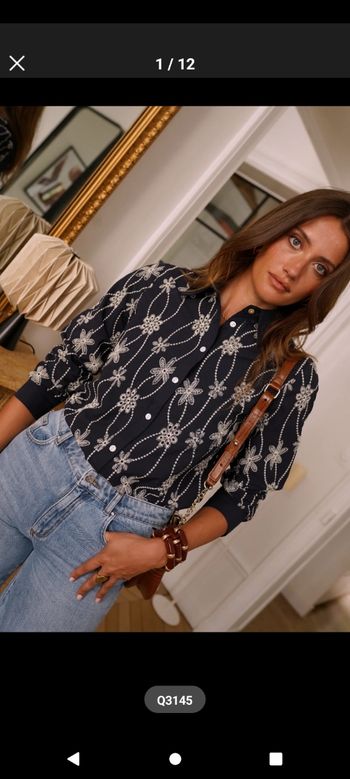 Chemise brodée fleurie coton taille S/M