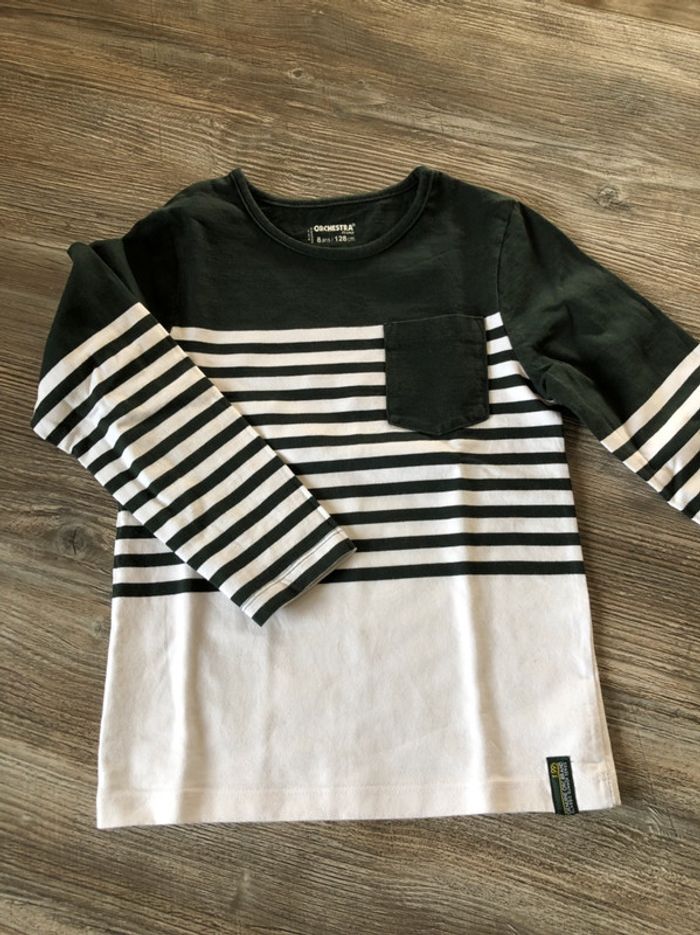 T shirt manches longues épais vert et blanc - photo numéro 2