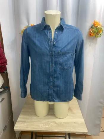 Chemise manches longues ceintrée en jean bleue en coton Massimo Dutti taille L - n56q
