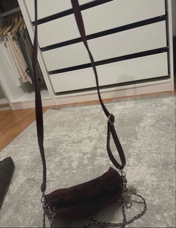 Sac bordeaux effet velours & cuir -bandoulière 