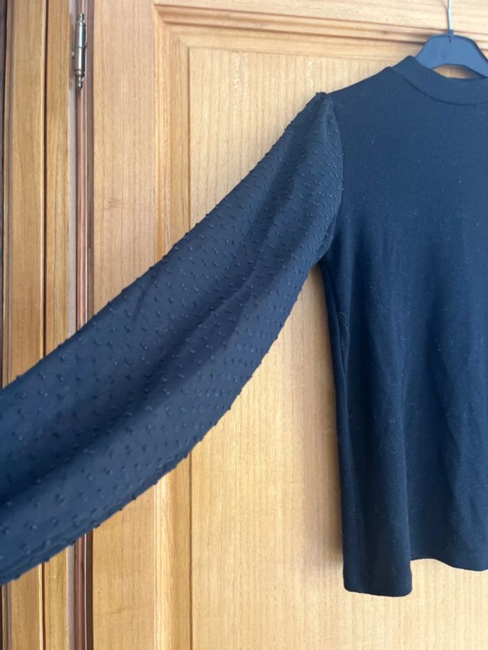 Pull fin noir slim manche transparente plumetis S - photo numéro 3