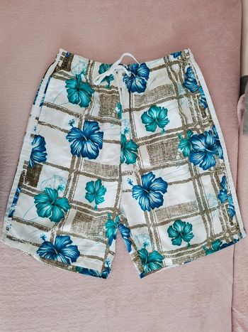 Short de bain de plage homme Dylan Star XL blanc et marron motifs fleurs bleu et turquoise