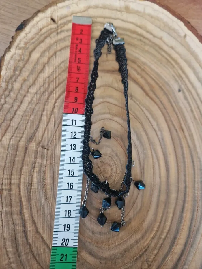 Collier fantaisie ras de cou choker noir avec perles - photo numéro 3