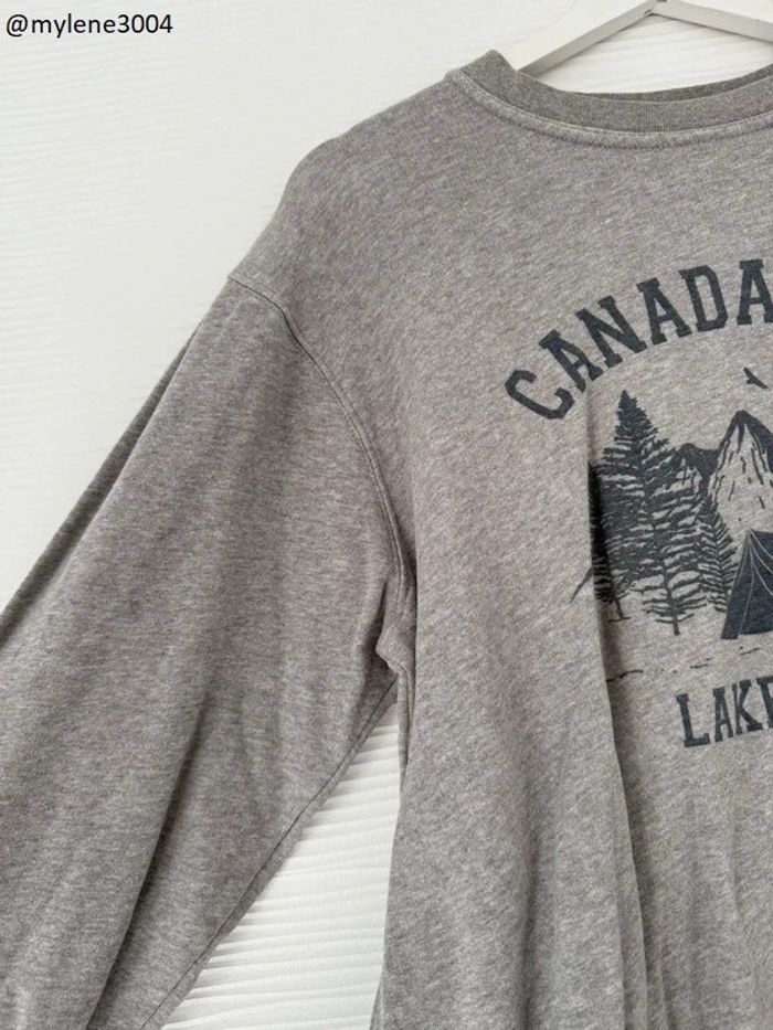Pull d'hiver oversize sweat gris foncé à écritures col rond à manches longues - photo numéro 3