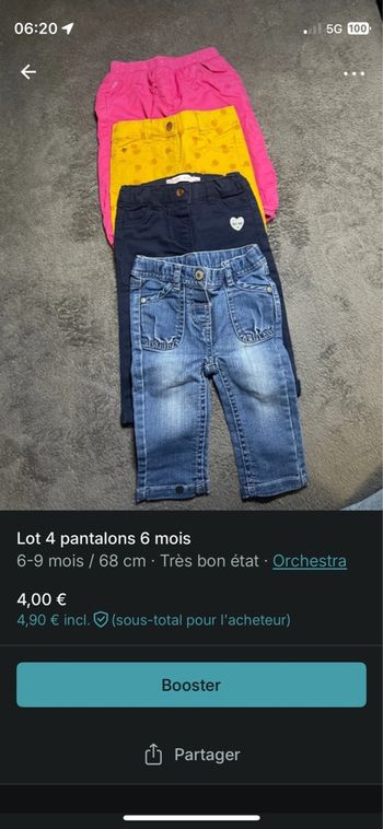 Lot 4 pantalons bébé fille 6 mois Orchestra