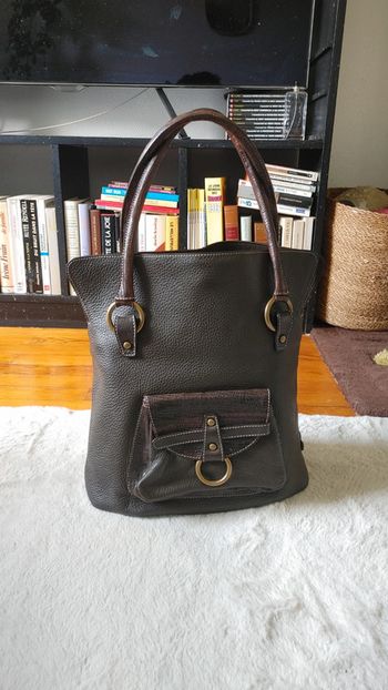Sac à main en cuir grainé épais excellente qualité marron
