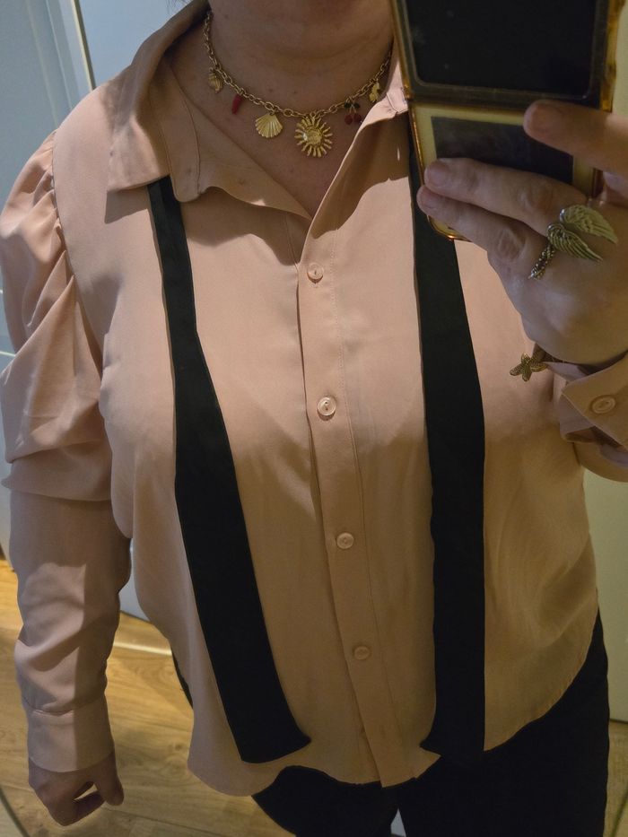 Chemise rose à lavallière noire T.44/46 H&M neuve - photo numéro 8