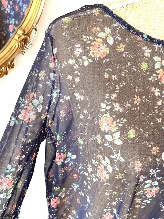 Sublime top fluide floral à manche large en tulle mango taille S - photo numéro 17