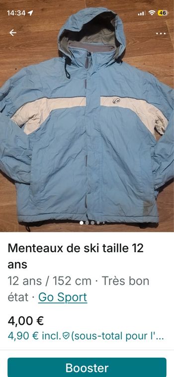 Menteau de ski taille 12 ans 