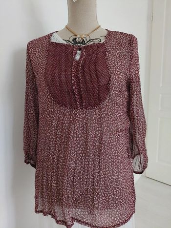 Tunique blouse Armand Thiery Bordeaux trèfles blancs M