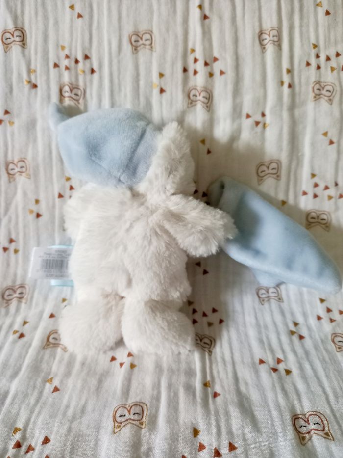 Doudou ours Baby Nat blanc bleu mouchoir - photo numéro 2