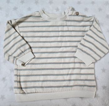 Pull creme et turquoise 18 mois