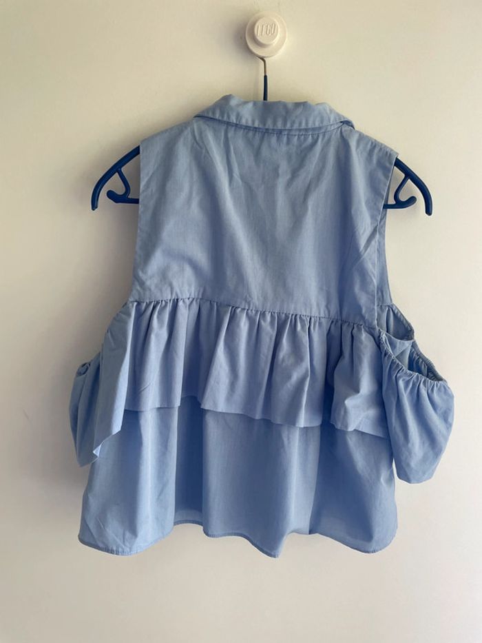 Blouse bleu clair épaules dénudées à volant Zara - photo numéro 5