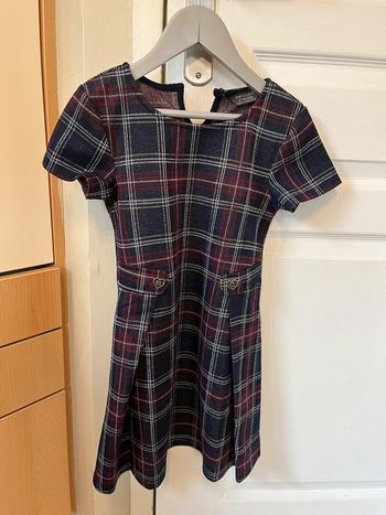 Robe bleu marine à rayures bordeaux et dorée 6/7 ans