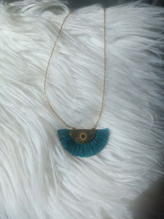 Collier doré en acier inoxydable bijoux tissé vert bouteille Ikita En très bon état - photo numéro 2