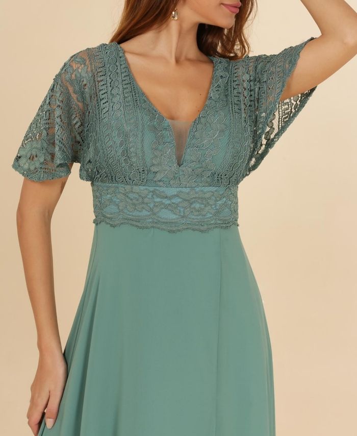 robe cérémonie bohème manche courte dentelle vert avocat taille 40 - photo numéro 2