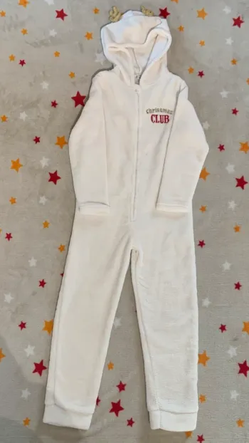 Surpyjama Tape à l’Œil NEUF – Blanc Doux avec Capuche Petit Renne – 8 Ans