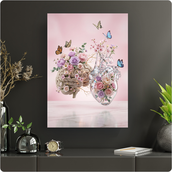 Affiche artistique "Cœur et Cerveau Fleuri" poster surréaliste décoration murale A3 Sans cadre