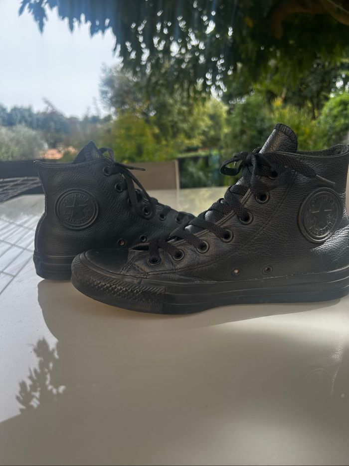 Converses montantes noires similicuir - photo numéro 3