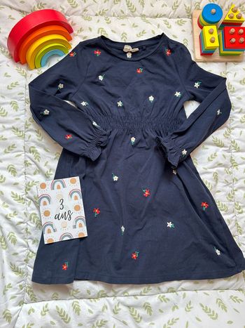 robe manches longues bleu marine motifs fleurs 3/4 ans OVS girls
